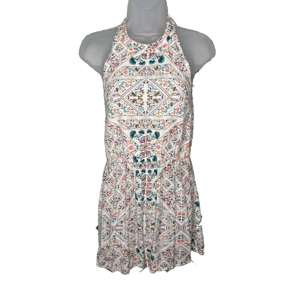 Roxy‎ Really Unique Mini Dress Women's XS White Floral Boho Beach Flowy Halter